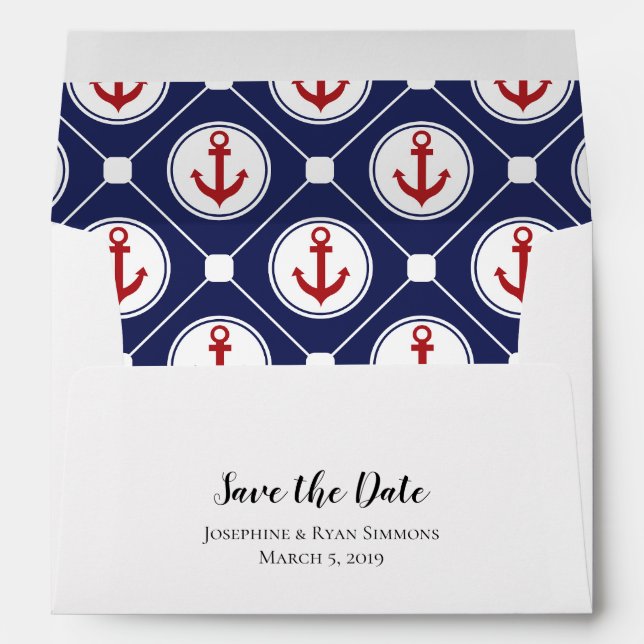 5x7 Navy Blue Red Nautical Save The Date Envelope (Back (Bottom))