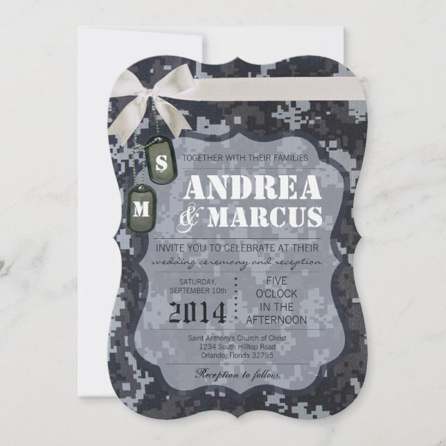 5x7  NAVY DIGITAL Uniform Camo Wedding Invitation (Front)