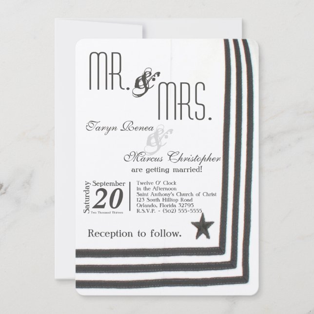 5x7 Navy Summer Dress Whites Wedding Invitation (Front)