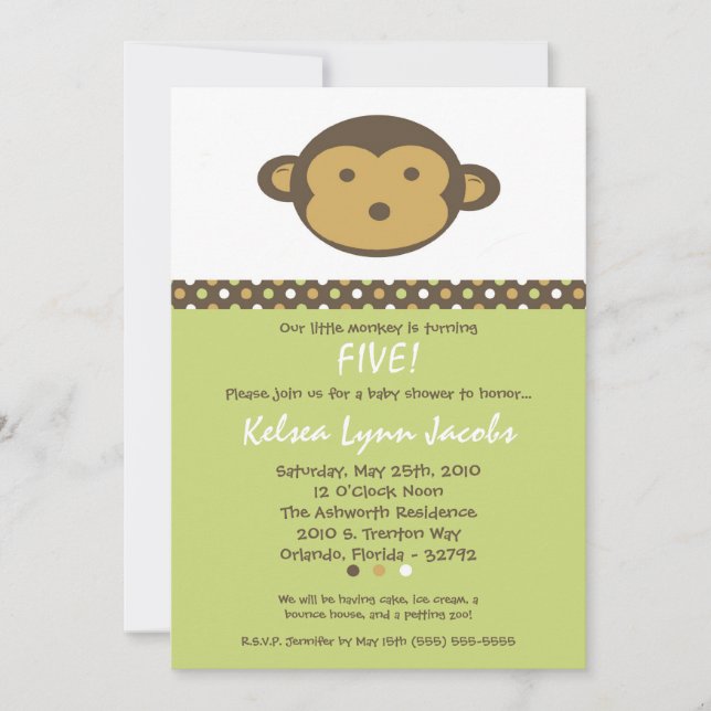 5x7 Neut Modern Mod Monkey Birthday Par Invitation (Front)