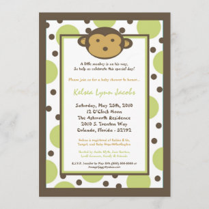 5x7 Neutr Modern Mod Monkey Baby Shower Invitation