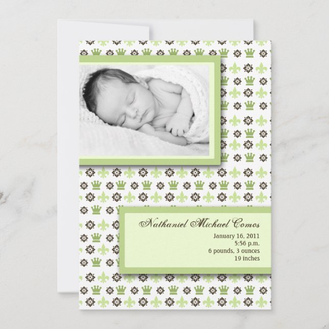 5x7 Neutral Fleur De Li Photo Birth Announcement (Front)