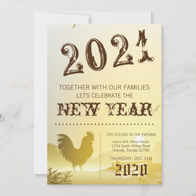 5x7  New Years Eve Invitation Sunny Morning Farm C (Front)