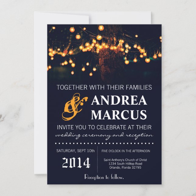 5x7 Oak Tree String Lights Nigh Wedding Invitation (Front)