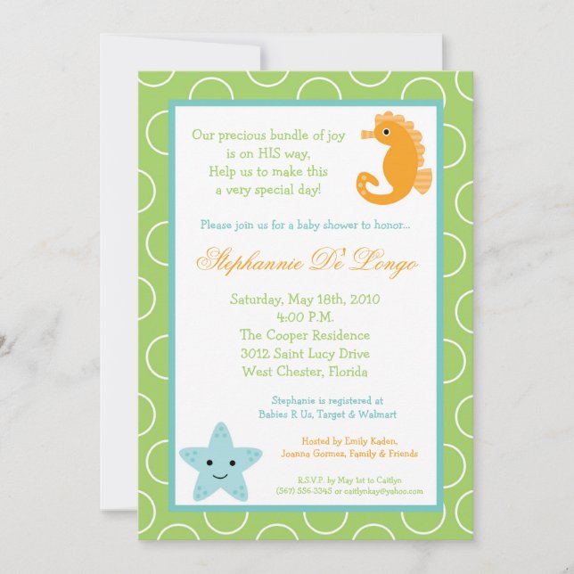 5x7 Ocean Life Sea Horse Baby Shower Invitation (Front)