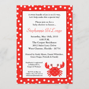 5x7 Ocean Sea Life Red Crab Baby Shower Invitation