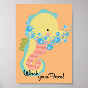 5x7 Ocean SeaHorse Wash Your Face Bathroom WallArt Poster
