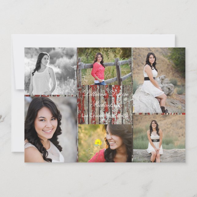 5x7 Old Red Barn Wood Weather Senior Announcement (Front)