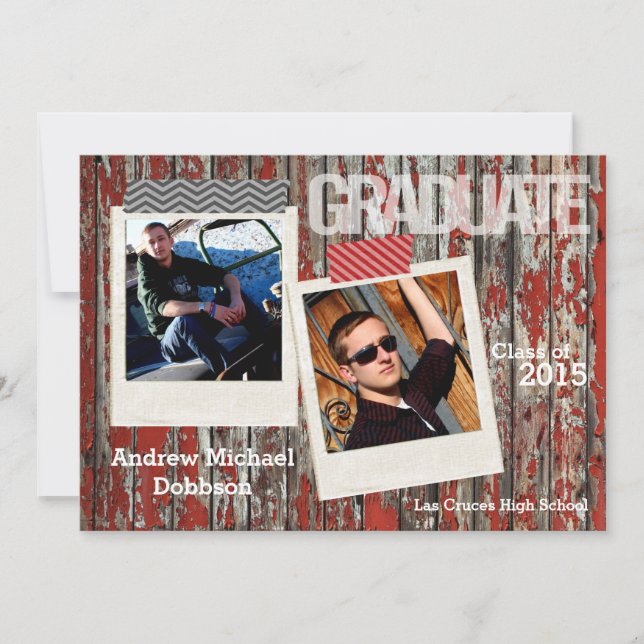 5x7 Old Red Barn Wood Weather Senior Announcement (Front)