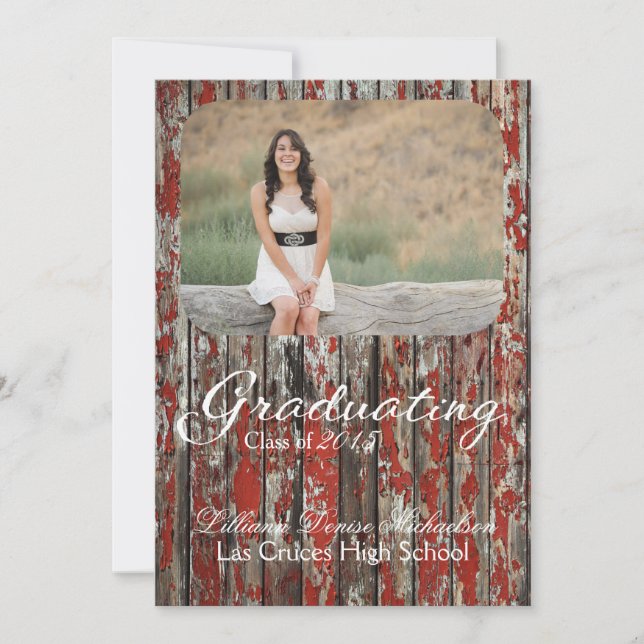 5x7 Old Red Barn Wood Weather Senior Announcement (Front)