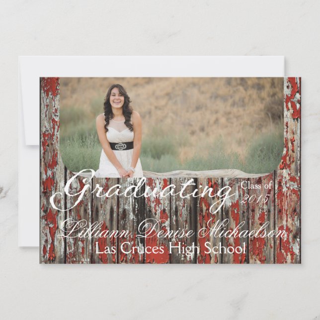 5x7 Old Red Barn Wood Weather Senior Announcement (Front)