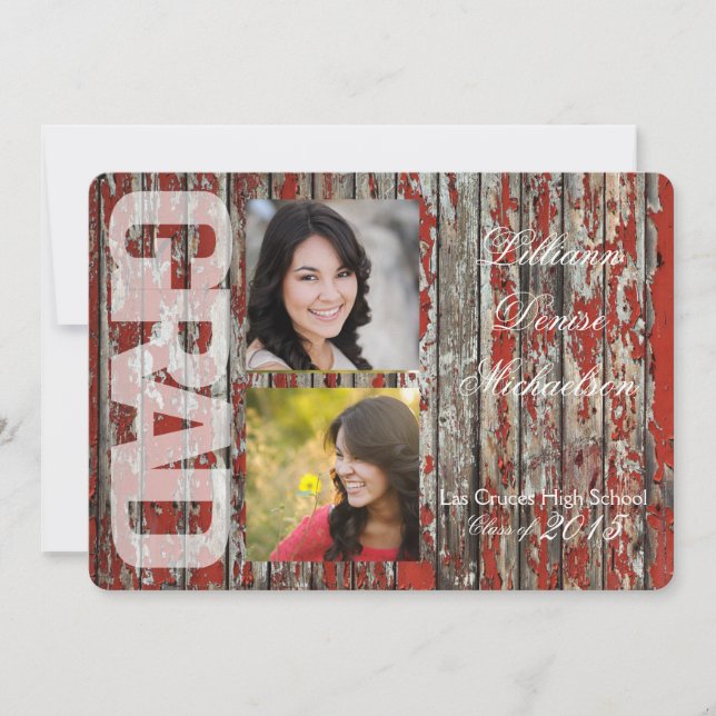 5x7 Old Red Barn Wood Weather Senior Announcement (Front)