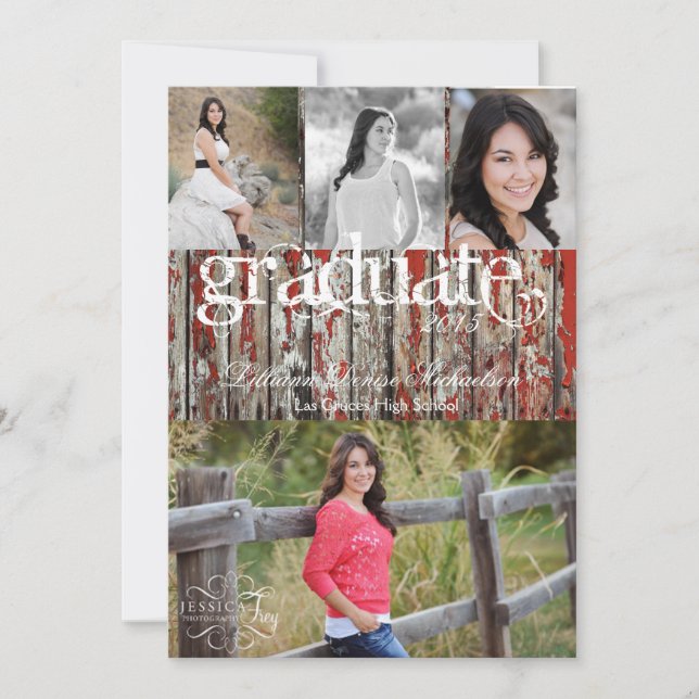 5x7 Old Red Barn Wood Weather Senior Announcement (Front)