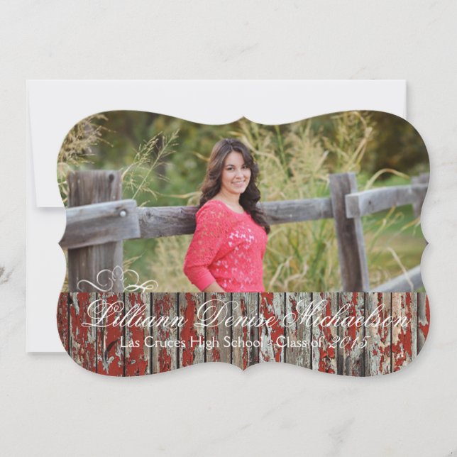 5x7 Old Red Barn Wood Weather Senior Announcement (Front)