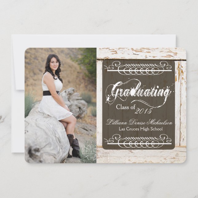 5x7 Old White Barn Wood Weathe Senior Announcement (Front)