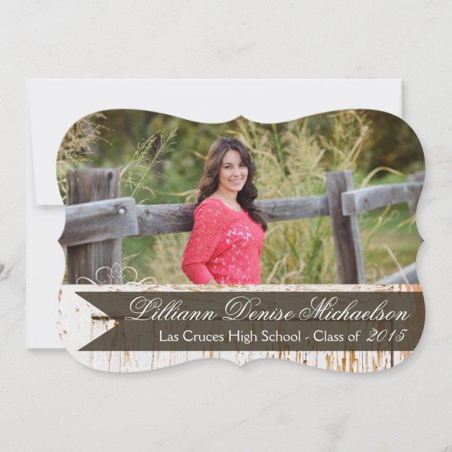 5x7 Old White Barn Wood Weathe Senior Announcement (Front)