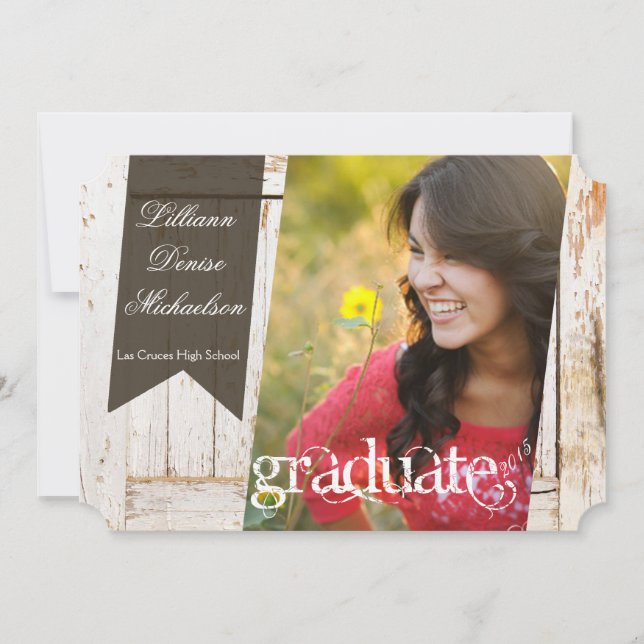 5x7 Old White Barn Wood Weathe Senior Announcement (Front)