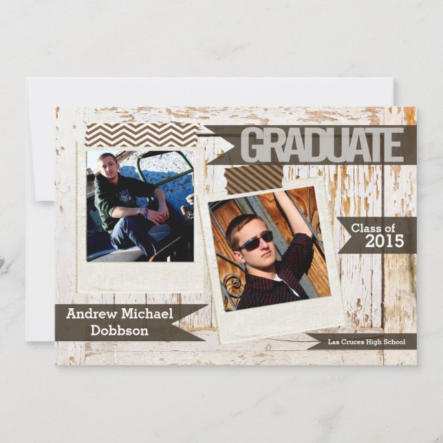 5x7 Old White Barn Wood Weathe Senior Announcement (Front)