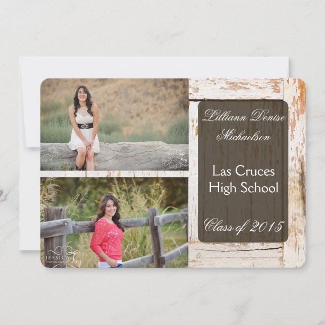 5x7 Old White Barn Wood Weathe Senior Announcement (Front)