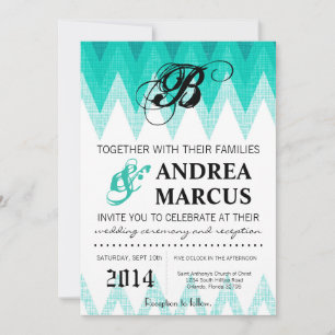 5x7 Ombre Chevron Teal Wedding Invitation