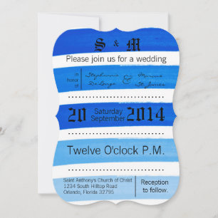 5x7 Ombre Stripe Blue Line Fade Wedding Invitation