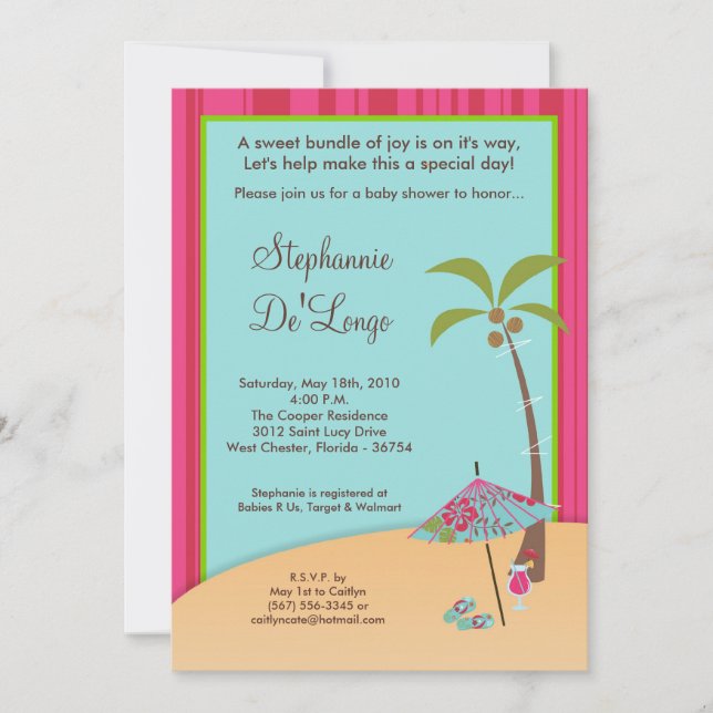 5x7 On the Beach Tropical Baby Shower Invitation (Front)