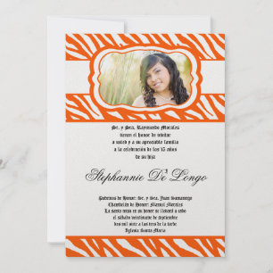 5x7 Oran Zebra Print Patter Quinceanera Invitation