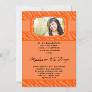 5x7 Oran Zebra Print Patter Quinceanera Invitation