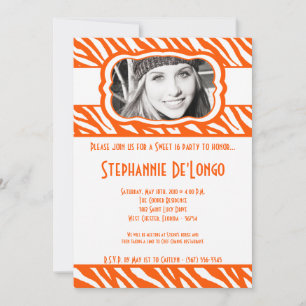 5x7 Orang Zebra PHOTO Sweet 16 Birthday Invitation