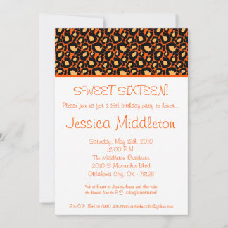 5x7 Orange Cheetah 16th Birthday Invitation