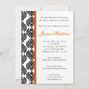 5x7 Orange Damask Lace Baby Shower Invitation