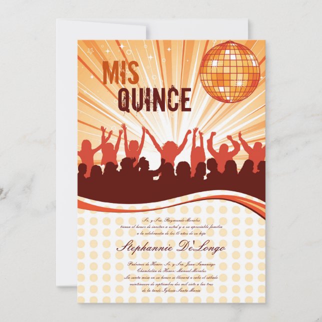5x7 Orange Dance Party Quinceanera Invitation (Front)