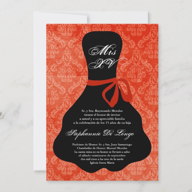 5x7 Orange Dress Quinceanera Birthday Invitation (Front)