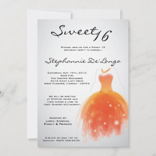 5x7 Orange Dress Sweet 16 Birthday Invitation