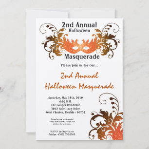 5x7 Orange Masquerade Halloween Costume Invitation