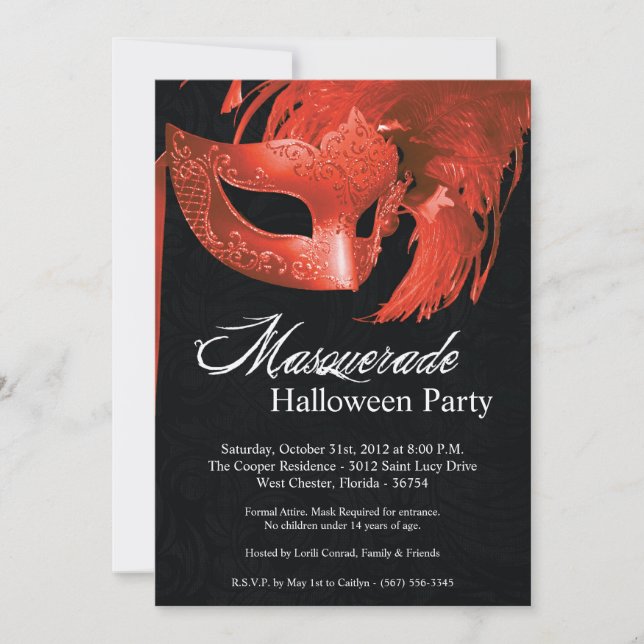 5x7 Orange Masquerade Halloween Invitation (Front)