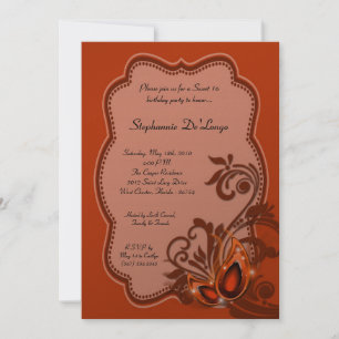 5x7 Orange Masquerade Sweet 16 Birthday Invitation