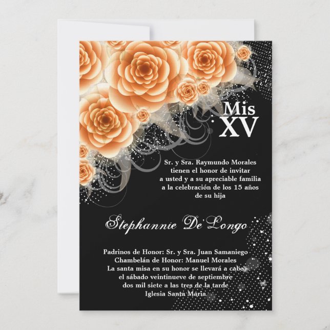 5x7 Orange Roses Quinceanera Birthday Invitation (Front)