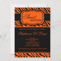 5x7 Orange Zebra Print Birthday Party Invitation
