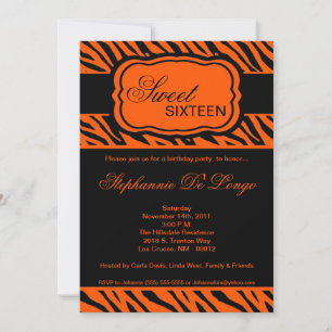 5x7 Orange Zebra Print Birthday Party Invitation