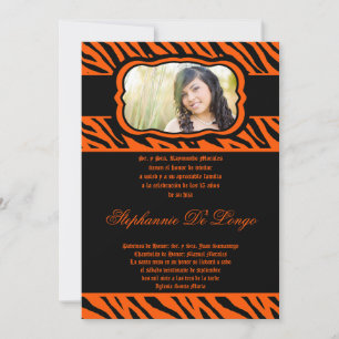 5x7 Orange Zebra Print Quinceanera Invitation