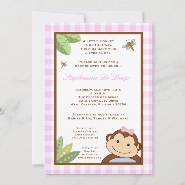 5x7 Papagayo Monkey Safari Baby Shower Invitation (Front)