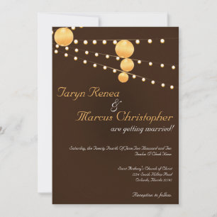 5x7 Paper Lanterns Brown Linen Wedding Invitation