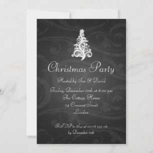 5x7 Party Invitation Elegant Swirly Tree Black