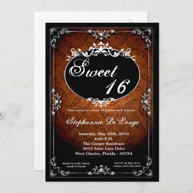 5x7 Pendant Broach Sweet 16 Birthday Invitation (Front/Back)