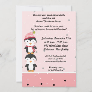 5x7 Penguin Cuties Polka Dots Invitation