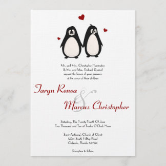 5x7 Penguin Love Couple Mate Wedding Invitation