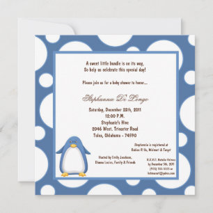 5x7 Penguin Pok-a-Dot Baby Shower Invitation