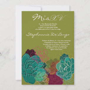 5x7 Peony Flower Quinceanera Birthday Invitation