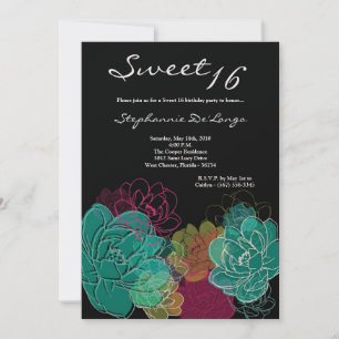 5x7 Peony Flower Sweet 16 Birthday Invitation